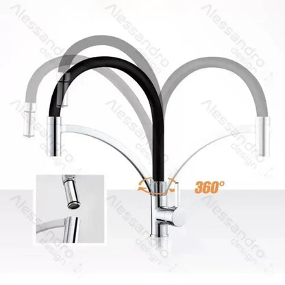 Robinet de cuisine, sanitaire en laiton, noir avec chrome, WZX/2019