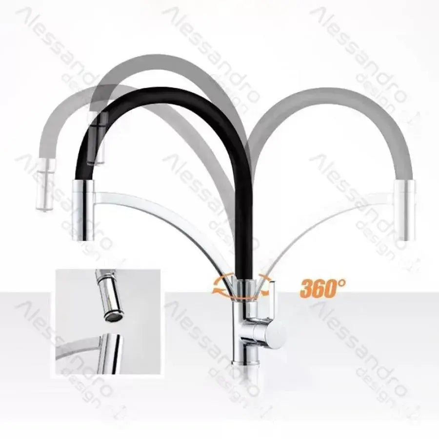 Robinet de cuisine, sanitaire en laiton, noir avec chrome, WZX/2019