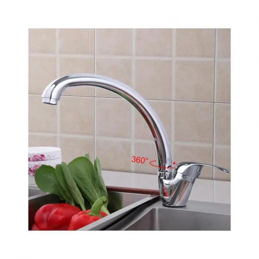 Robinet de Cuisine Chromé Brillant LB00C, Robinet Cygne Pivotant, Cartouche Céramique, Ensemble Complet avec Raccords et Système de Fixation