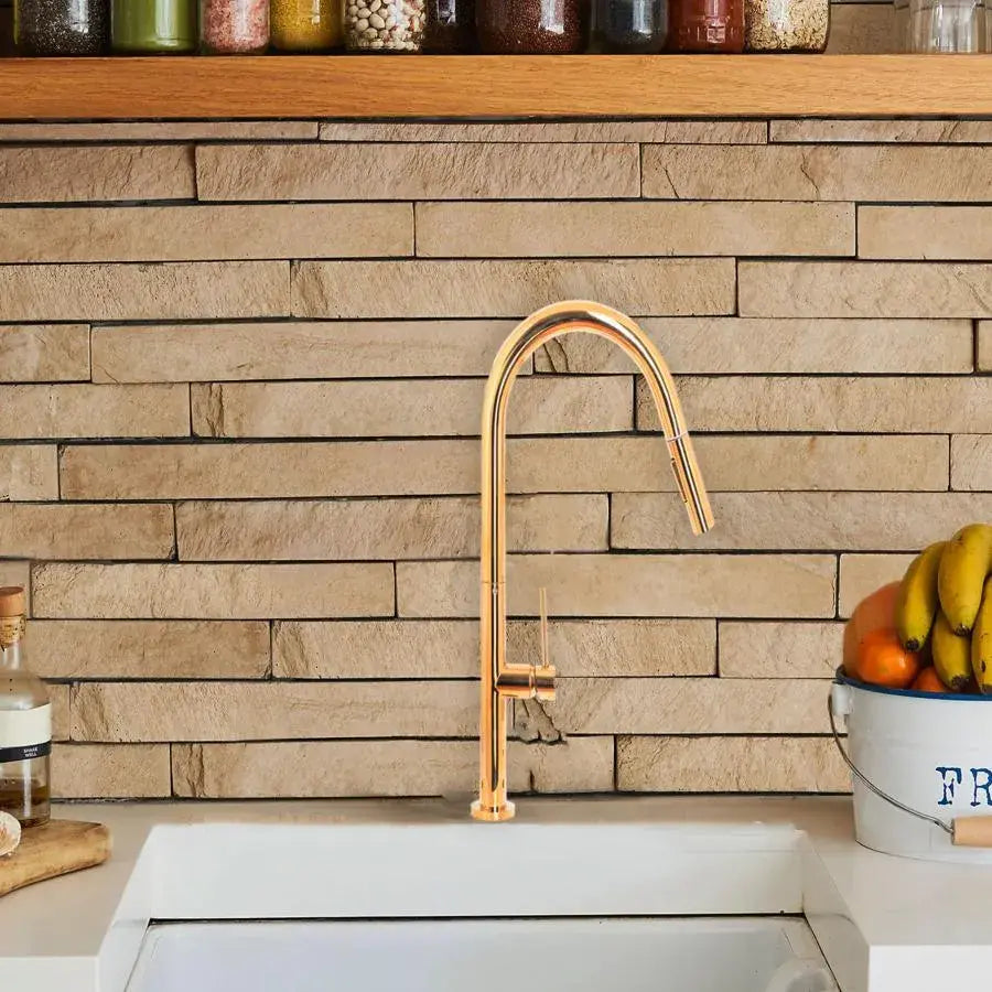 Robinet de Cuisine avec Douche Extractible, Sanitaire en Laiton, Or, CF2043