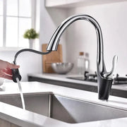 Robinet de Cuisine avec Douche Extractible, Sanitaire en Laiton, Chrome, W058