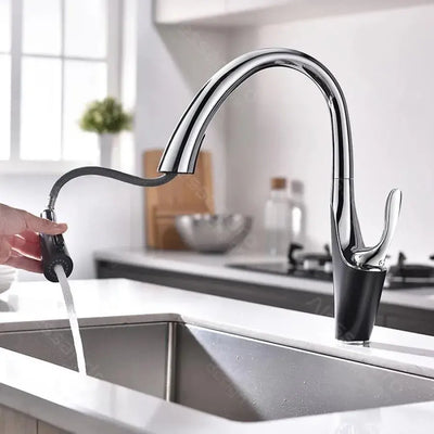 Robinet de Cuisine avec Douche Extractible, Sanitaire en Laiton, Chrome, W058