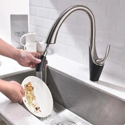 Robinet de Cuisine avec Douche Extractible, Sanitaire en Laiton, Chrome, W058