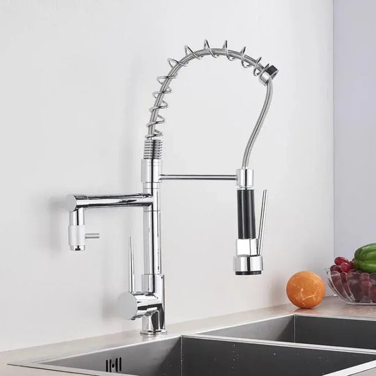 Robinet de cuisine avec douche extractible, acier inoxydable et laiton chromé, robinets de cuisine YD/201 titre par défaut Alessandro Design