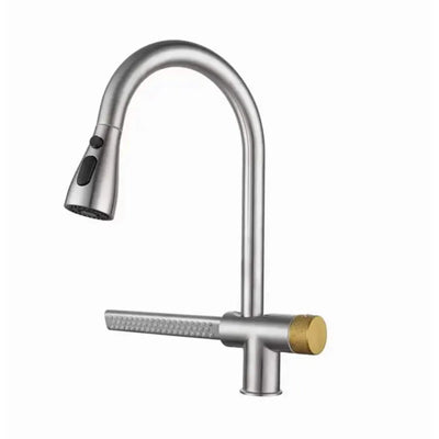 Robinet de cuisine avec douche extractible en acier inoxydable argenté avec fonction cascade YB1500S