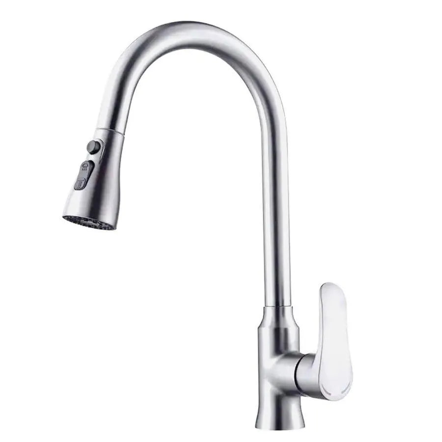 Robinet de cuisine avec douche extractible en acier inoxydable argenté ZY1014