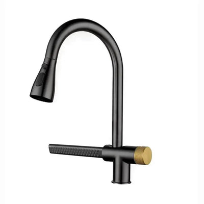 Robinet de cuisine avec douche extractible en acier inoxydable noir avec fonction cascade YB1500H