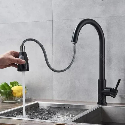 Robinet de cuisine avec douche extractible, acier inoxydable SUS304, noir, HS003