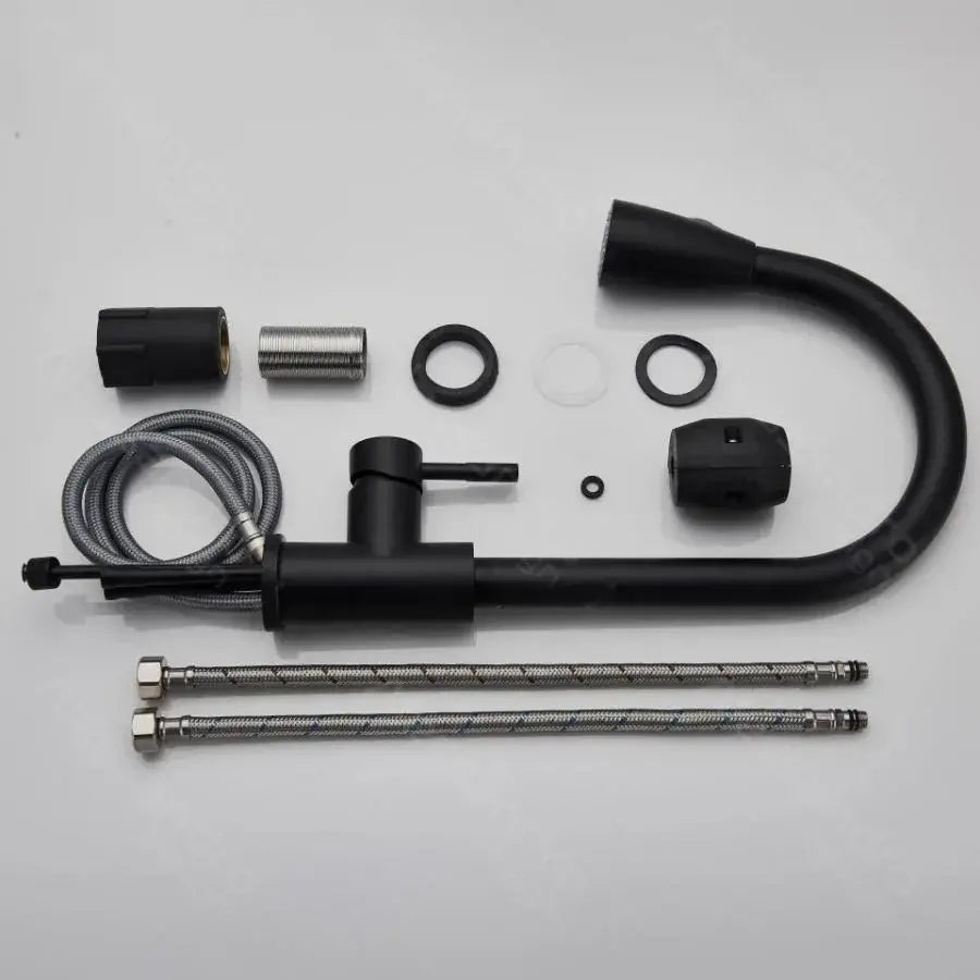 Robinet de cuisine avec douche extractible, acier inoxydable SUS304, noir, HS003