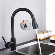Robinet de cuisine avec douche extractible, acier inoxydable SUS304, noir, HS003