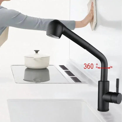 Robinet de cuisine avec douche extractible, acier inoxydable SUS304, noir, HS004