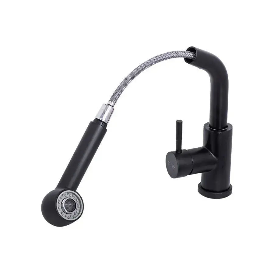 Robinet de cuisine avec douche extractible, acier inoxydable SUS304, noir, HS004