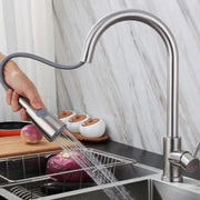 Robinet de cuisine avec douche extractible, acier inoxydable SUS304, satiné, CF017