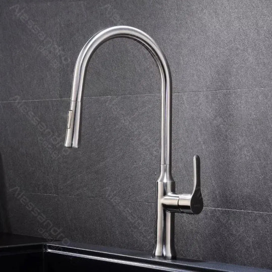 Robinet de cuisine avec douche extractible, acier inoxydable SUS304, satiné, CF023 Robinets de cuisine Titre par défaut Alessandro Design