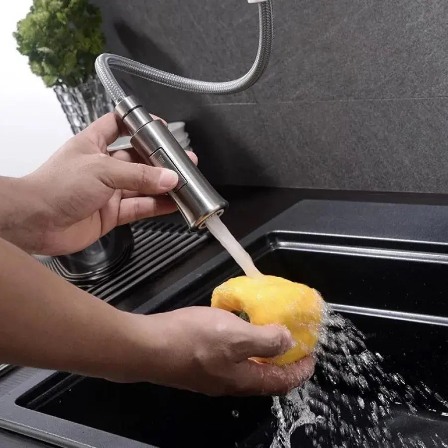 Robinet de cuisine avec douche extractible, acier inoxydable SUS304, satiné, CF023