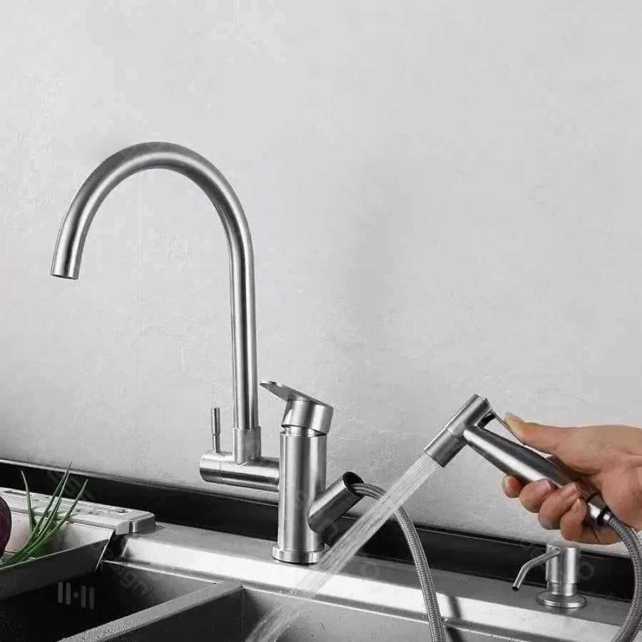 Robinet de cuisine avec douche extractible, acier inoxydable SUS304, satiné, CF034