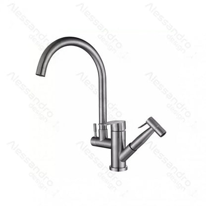 Robinet de cuisine avec douche extractible, acier inoxydable SUS304, satiné, CF034