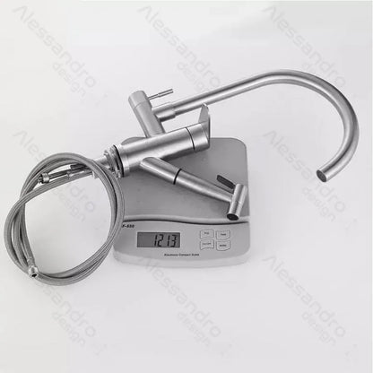 Robinet de cuisine avec douche extractible, acier inoxydable SUS304, satiné, CF034