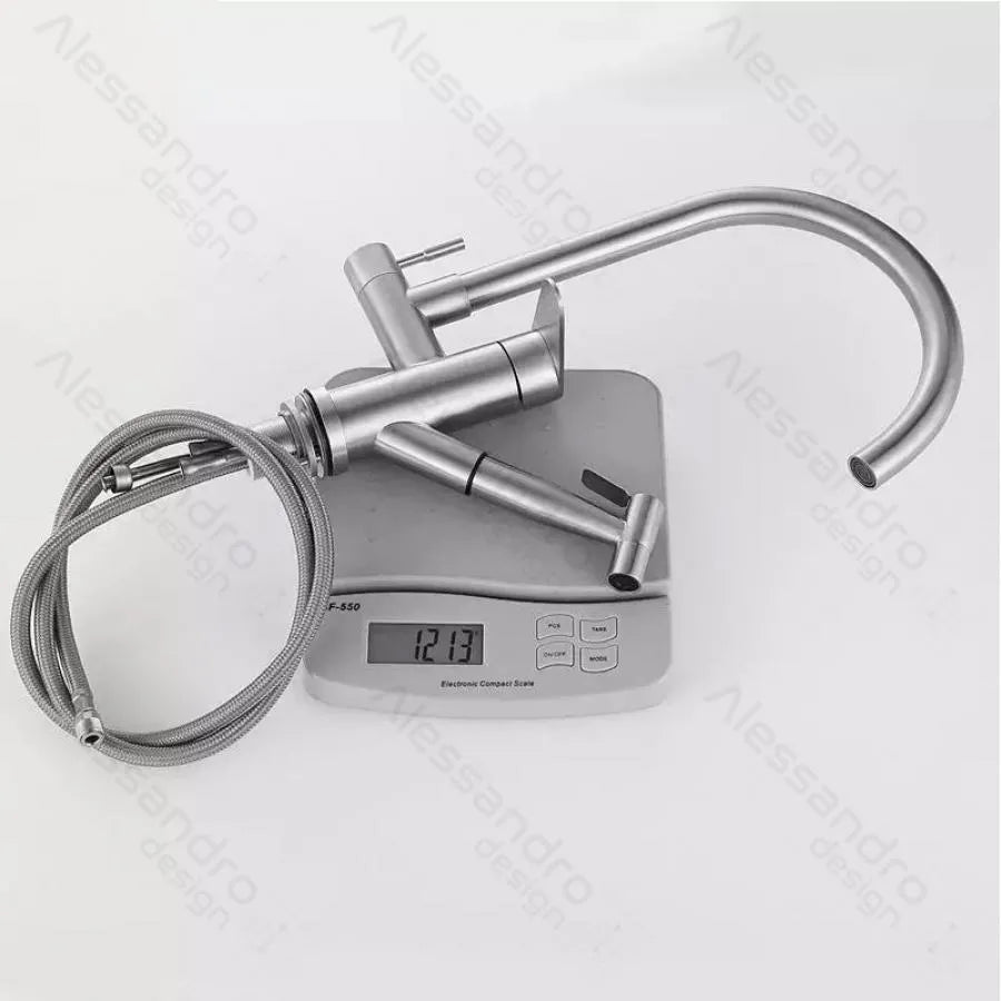 Robinet de cuisine avec douche extractible, acier inoxydable SUS304, satiné, CF034