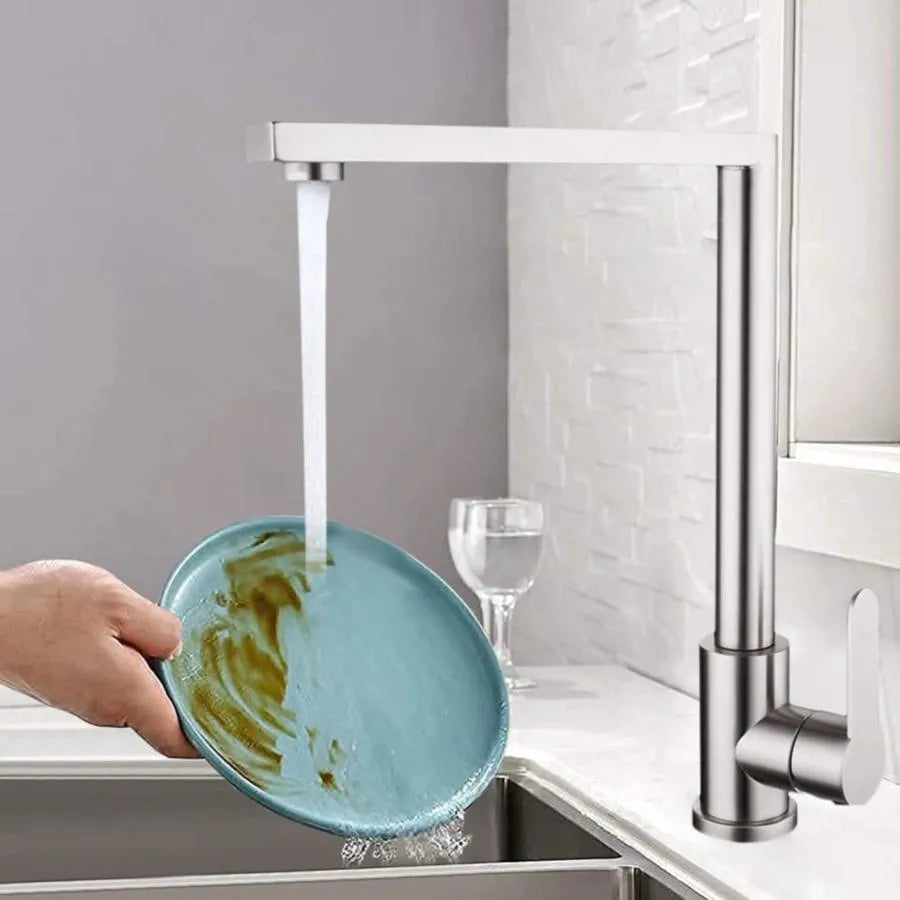 Robinet de cuisine en acier inoxydable argenté