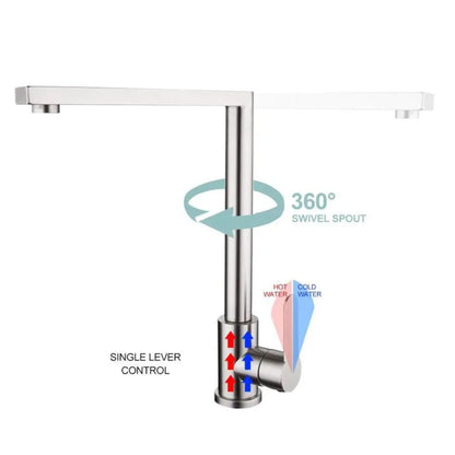 Robinet de cuisine en acier inoxydable argenté