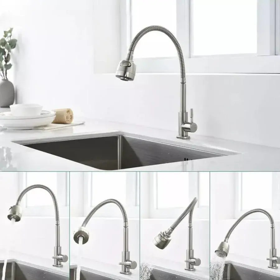 Robinet de Cuisine Robinet Flexible 2 Jets Cartouche Céramique Inox Satiné Raccords Inclus CF031