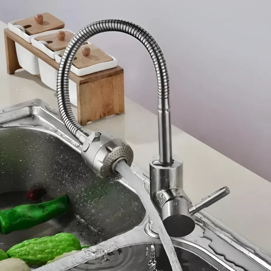 Robinet de cuisine Robinet flexible 2 jets Cartouche en céramique inoxydable satiné Raccords inclus CF031 Robinets de cuisine Titre par défaut Alessandro Design