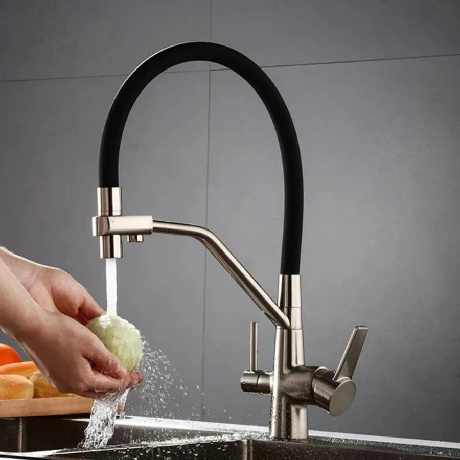 Robinet de cuisine 3 voies robinet flexible sanitaire laiton noir argent