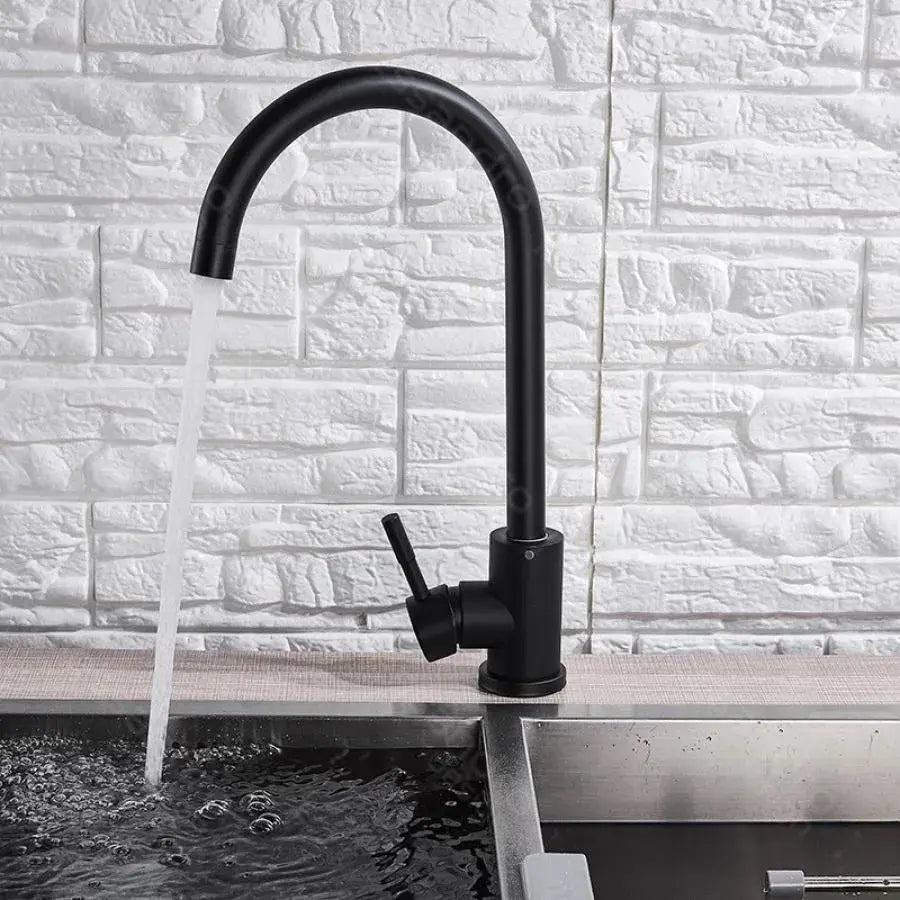 Robinet de cuisine à levier unique Robinet pivotant Cartouche céramique Acier inoxydable Noir Satin Raccords Kit de fixation inclus HS001