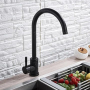 Robinet de cuisine à levier unique Robinet pivotant Cartouche céramique Acier inoxydable Noir Satin Raccords Kit de fixation inclus HS001