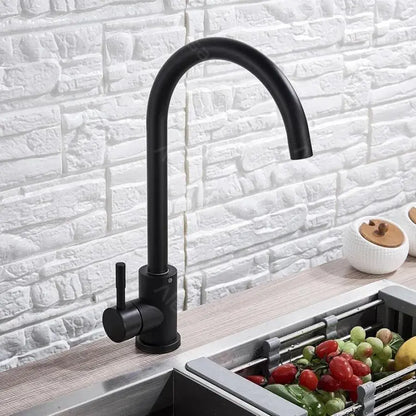 Robinet de cuisine à levier unique Robinet pivotant Cartouche céramique Acier inoxydable Noir Satin Raccords Kit de fixation inclus HS001