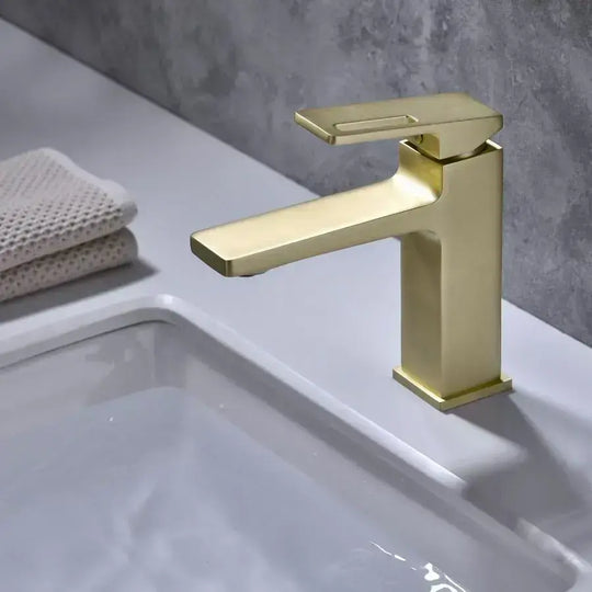 Robinet de Lavabo Monocommande Cartouche Céramique Sanitaire Laiton Doré Satiné Raccords et Kit de Fixation Inclus 9807D Robinets de Salle de Bain Titre par Défaut Alessandro Design