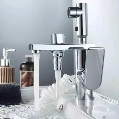 Mitigeur lavabo multifonction avec douche extractible, finition chrome brillant, design moderne