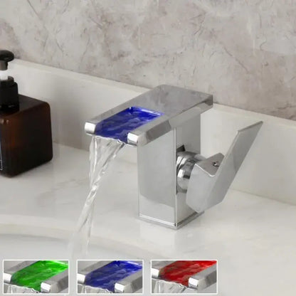 Robinet d'évier, Chrome, Lumière RVB, Changement de couleur en fonction de la température de l'eau, OD3014