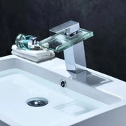 Robinet de lavabo, Alliage et Verre, Chrome, Lumière RGB, Changement de couleur en fonction de la température de l'eau, OD3008