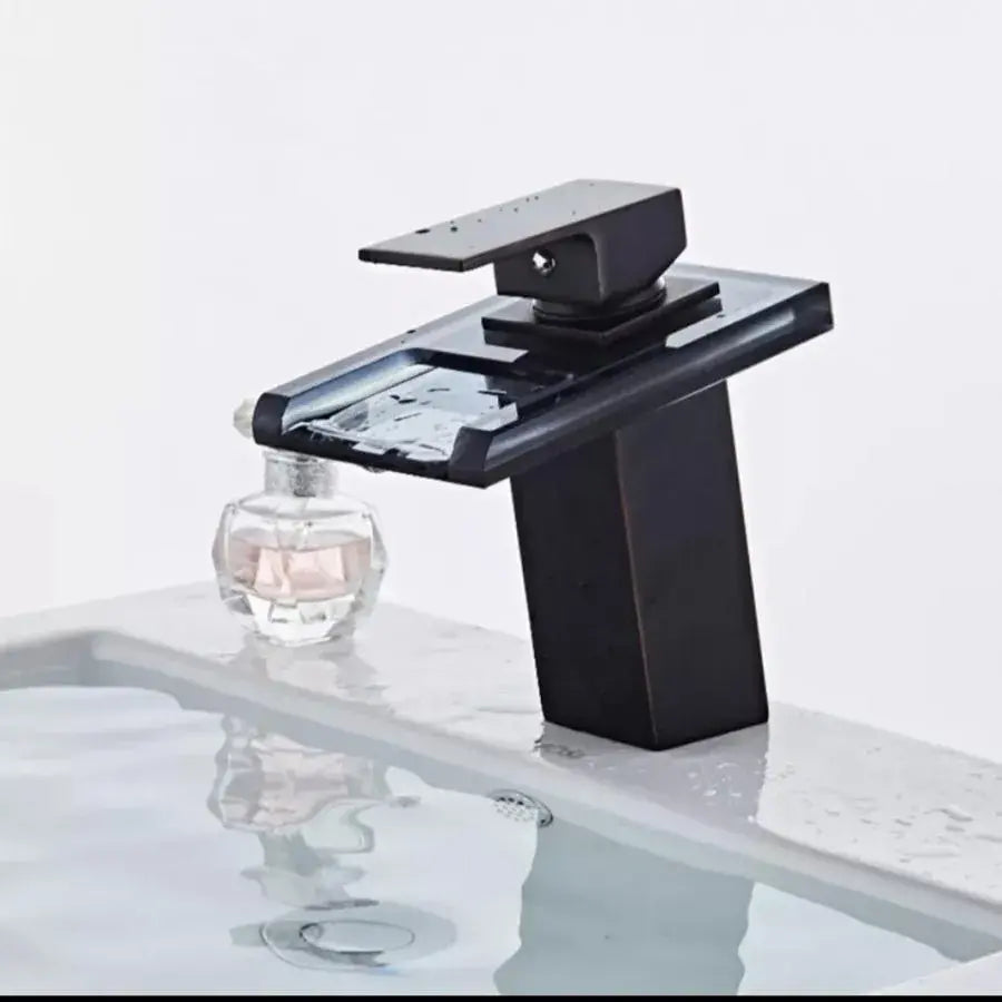 Robinet de lavabo, alliage et verre, noir, OD3007