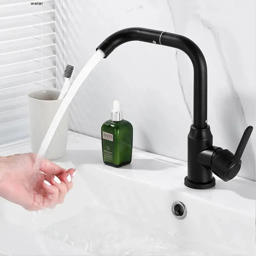 Mitigeur d'évier/robinet de cuisine Robinet pivotant Alliage noir Cartouche céramique Acier inoxydable satiné Raccords Kit de fixation inclus CP108