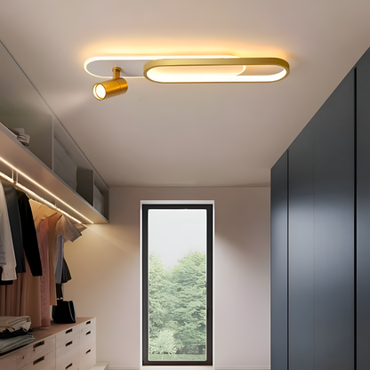 Lustre LED avec projecteur orientable FISSO Camilla, 48W, Lumière Froid/Chaud/Neutre 3000K/4000K/6000K, Or Brillant, Métal et Acrylique