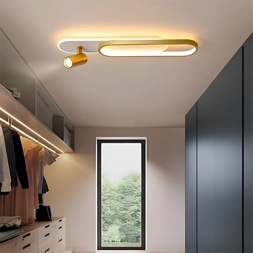 Lustre LED avec projecteur orientable FISSO Camilla, 48W, Lumière Froid/Chaud/Neutre 3000K/4000K/6000K, Or Brillant, Métal et Acrylique