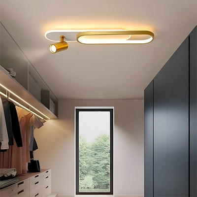 Lustre LED avec projecteur orientable FISSO Camilla, 48W, Lumière Froid/Chaud/Neutre 3000K/4000K/6000K, Or Brillant, Métal et Acrylique