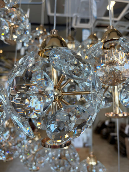 Lustre Crystal LED KILKENNY Culmino, 144 W, lumière neutre, diamètre 60 cm, doré