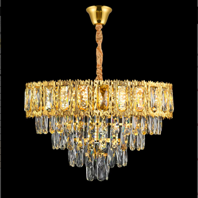 Lustre en cristal BELVEDERE Elegance 8xE14, diamètre 49cm, doré brillant, hauteur réglable