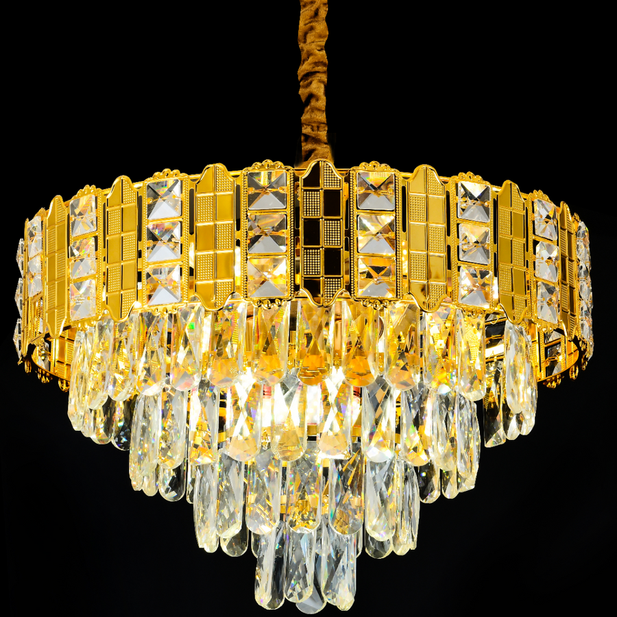 Lustre en cristal CATHERINE Eleganza 8xE14, diamètre 49cm, or brillant, hauteur réglable