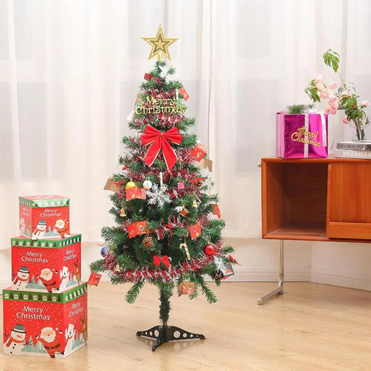 Sapin de Noël artificiel vert de 1,5 m, globes décorés, cônes, installation et étain