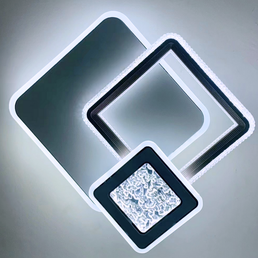 NYXORA Lustre LED 51W, 3 carrés, Lumière froide/chaude/neutre, Noir