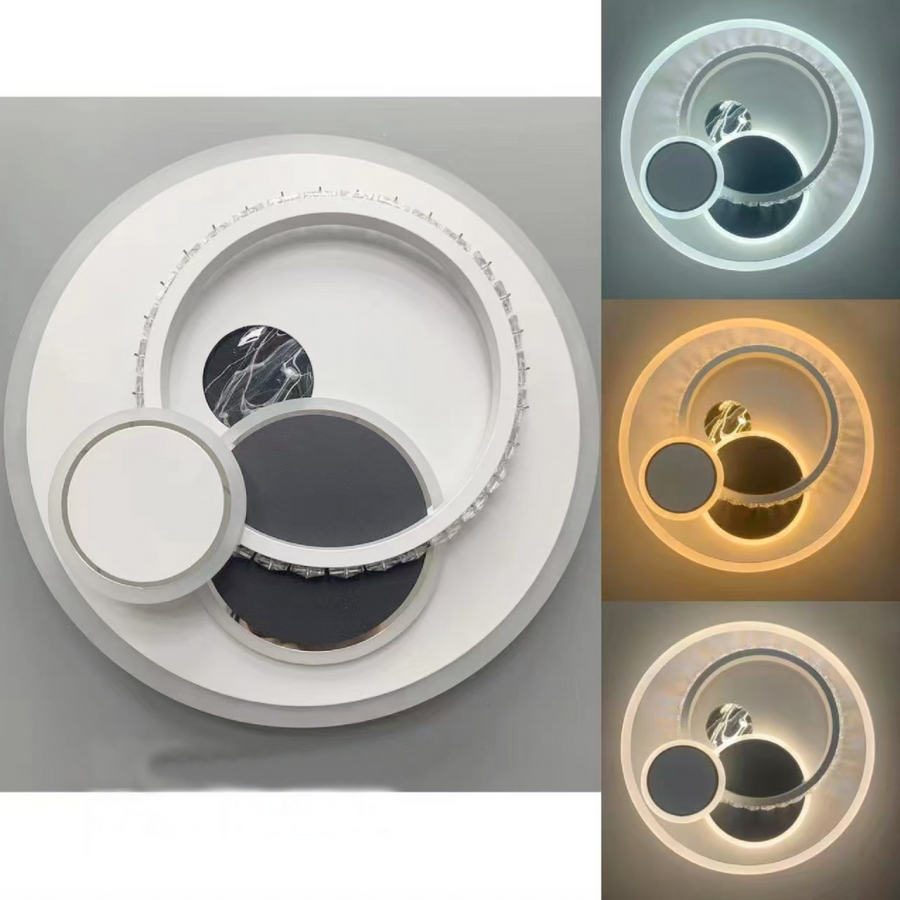 Lustre LED avec cristal HELIOX, 43W, 4 Cercles, Lumière Froid/Chaud/Neutre, Blanc