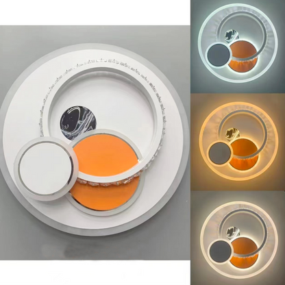 Lustre LED avec cristal HELIOX, 37W, 4 Cercles, Lumière Froid/Chaud/Neutre, Blanc