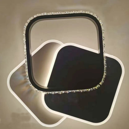 Lustre LED en cristal PRISMIQ 39W, 3 carrés, Lumière froide/chaude/neutre, Noir