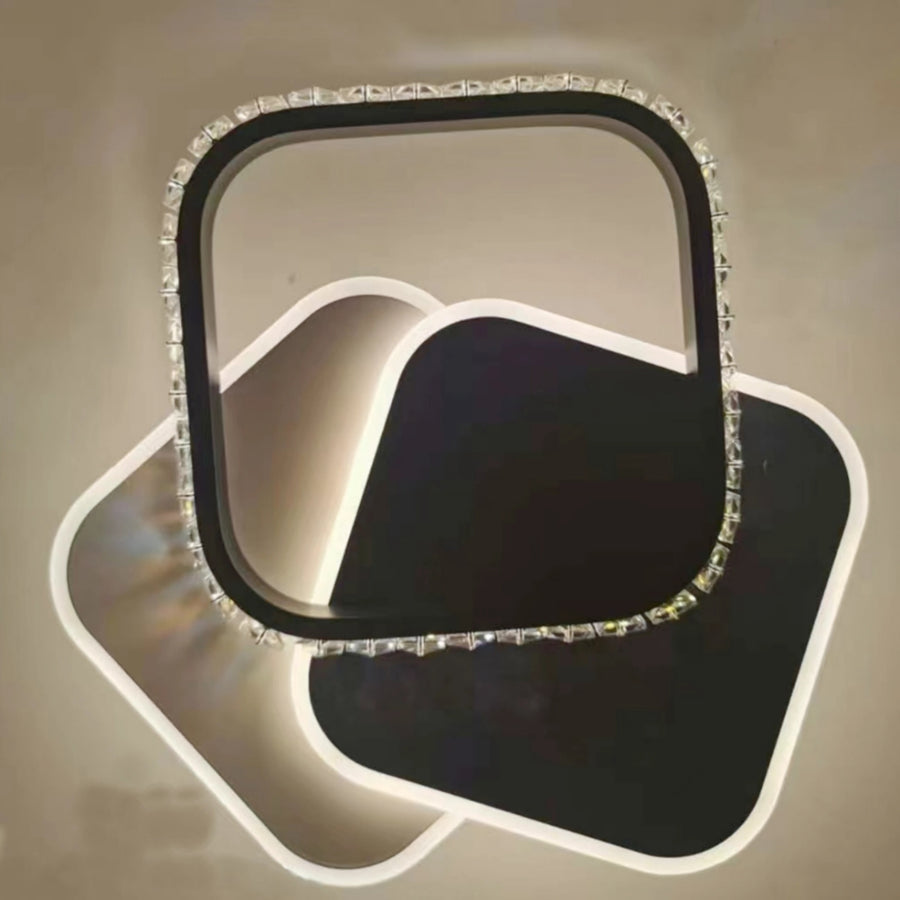Lustre LED en cristal PRISMIQ 39W, 3 carrés, Lumière froide/chaude/neutre, Noir