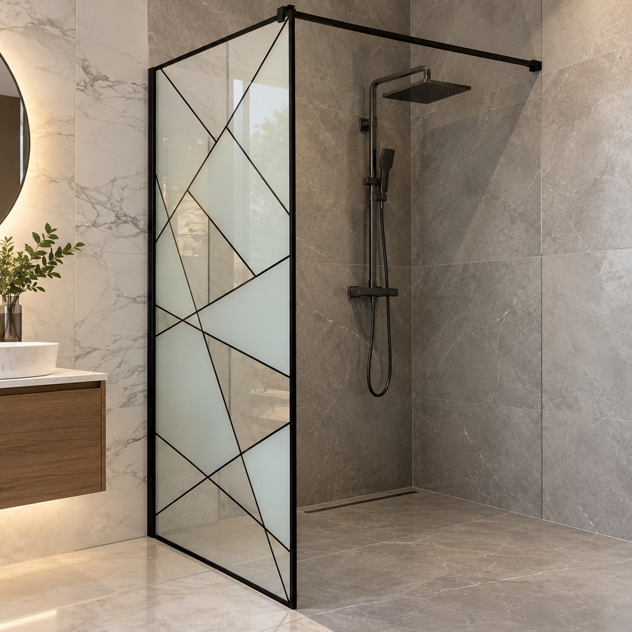 Paroi de douche à l'italienne SASKATCHEWAN, 100x195cm, métal, transparent et noir